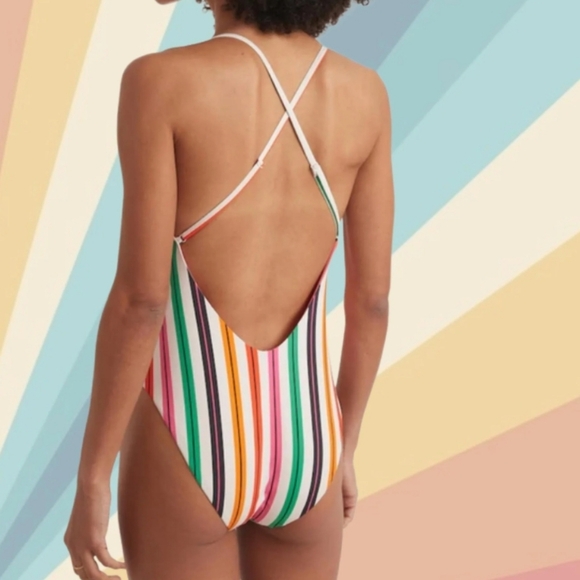 NWT Marine Layer Tahiti Cross Back One Piece Two-Tone Multi Stripe Swimming Suit - Picture 7 of 8